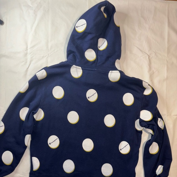 Women’s Size Medium Champion Hoodie Blue & White Logo Polka Dot Longsleeve - Picture 5 of 5